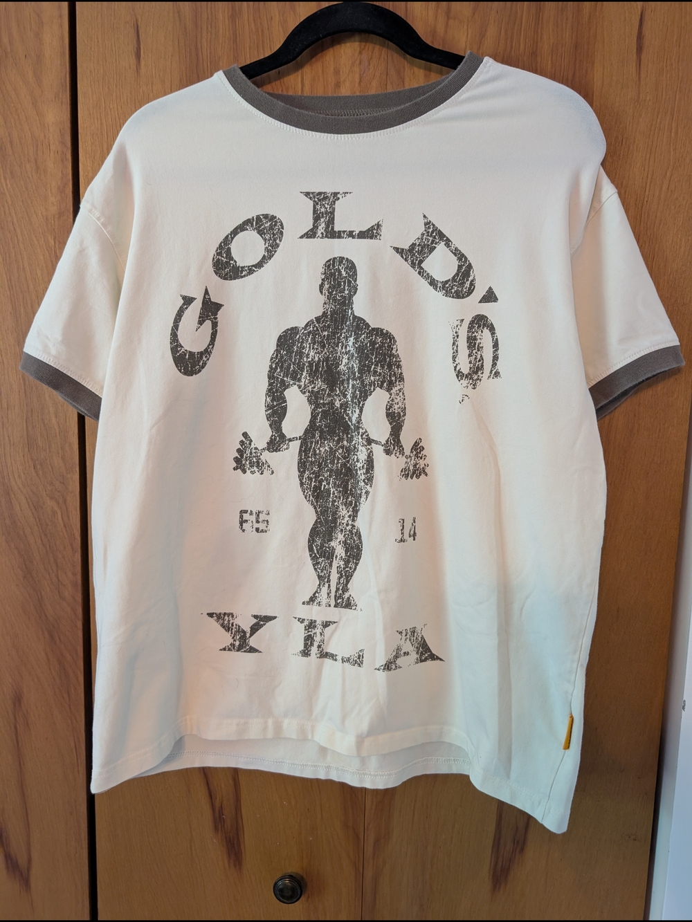 Youngla Gold's Gym Ringer T-Shirt Mens Medium Cream Colored SOLD OUT